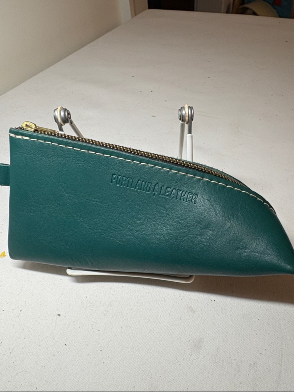 Portland Leather Teal Leather Zip Pouch
